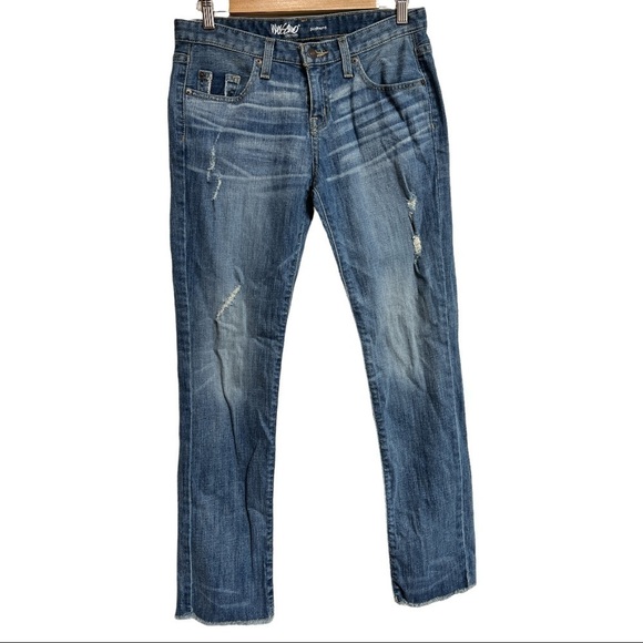 MOSSIMO BOYFRIEND‎ RAW HEM DISTRESSED STRETCH JEANS SIZE 2 - Picture 1 of 13